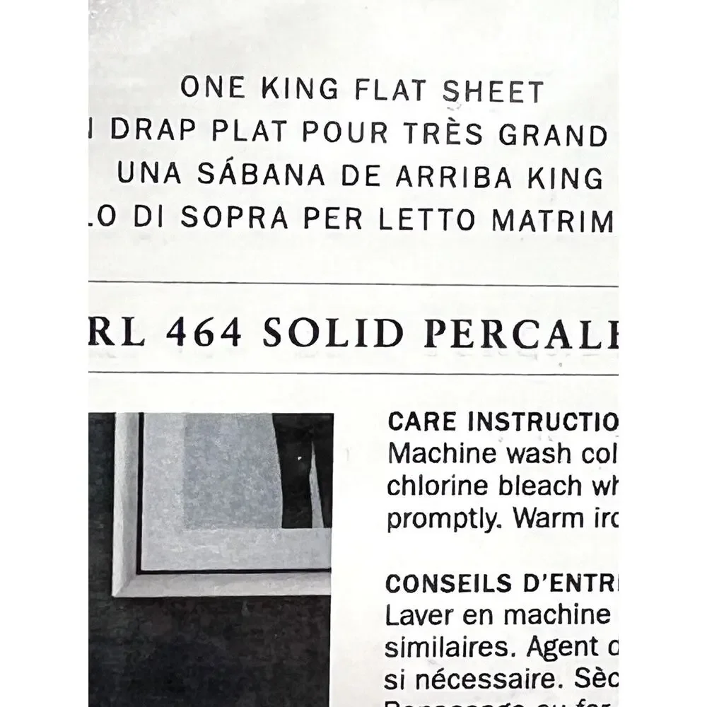 Ralph Lauren RL 464 Thread Count KING Flat Sheet Regatta Cream Cotton Percale